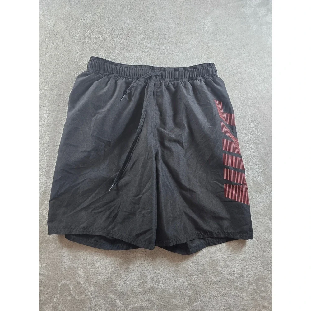Nike‎ Swim Shorts Mens Size M Black Red Graphic Logo NESSA570 Drawstring Pocket